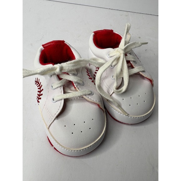 All Sport Other - All Sport Baby Baseball Crib Shoes White Red Lace Up Soft Sole Size 2
